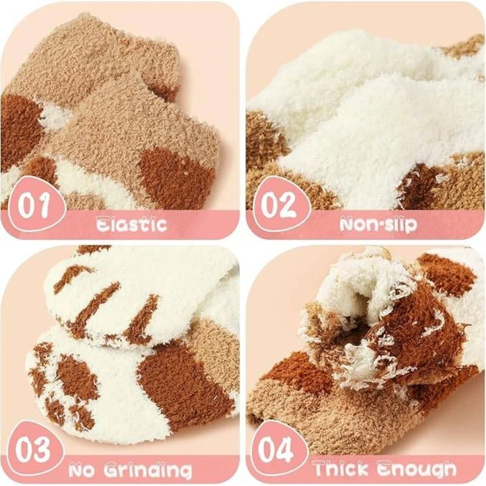 fauson 5 Pairs Fuzzy Socks for Women - Warm Cat Socks Fluffy Winter Plush Slippe